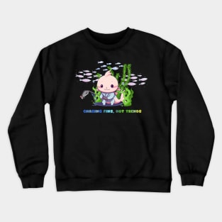 Cute axolotl fishing in the sea among seaweed Crewneck Sweatshirt